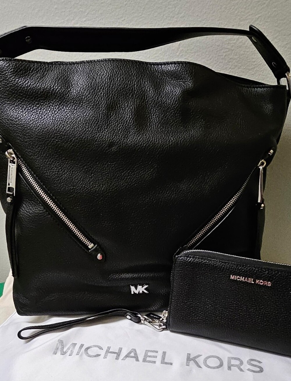 Michael Kors Black Pebbled Leather Hobo Tote with Wristlet